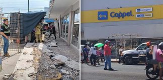 Se desploma marquesina de tienda Coppel en Ciudad Obregón; cierran zona por seguridad