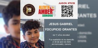 Activan Alerta Amber Sonora para localizar a Jesús Gabriel Yocupicio Orantes, menor desaparecido en Hermosillo