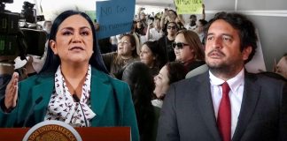 Entre protestas reciben a dirigente de Morena y 'Andy' López en Chihuahua previo a marcha contra Maru Campos