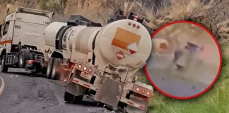 Vuelca pipa con ácido sulfúrico en carretera Cananea-Ímuris en Sonora (VIDEO)