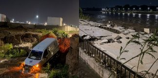 Lluvias dejan afectaciones en el norte de Hermosillo: cae barda y vehículo termina en canal