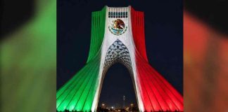 Torre Azadi de Irán se ilumina con los colores de México por su Independencia Torre Azadi de Irán se ilumina con los colores de México por su Independencia
