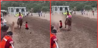 Menor se salva de ser arrollado por caballo durante carrera en Saric, Sonora (VIDEO) Menor se salva de ser arrollado por caballo durante carrera en Saric, Sonora