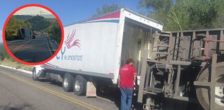 Vuelca camión con productos congelados en la carretera Hermosillo-Ures; reportan un lesionado