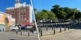 Colocan postes para evitar que autos se estacionen en varios puntos del bulevar Hidalgo en Hermosillo