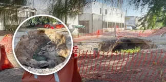 Megasocavón en la colonia Álvaro Obregón pone en riesgo a vecinos y automovilistas en Hermosillo